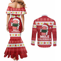 Hawaii Funny Christmas Couples Matching Mermaid Dress and Long Sleeve Button Shirt Spam Musubi Santa