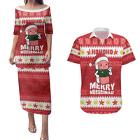Hawaii Funny Christmas Couples Matching Puletasi and Hawaiian Shirt Spam Musubi Santa