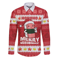 Hawaii Funny Christmas Family Matching Long Sleeve Bodycon Dress and Hawaiian Shirt Spam Musubi Santa