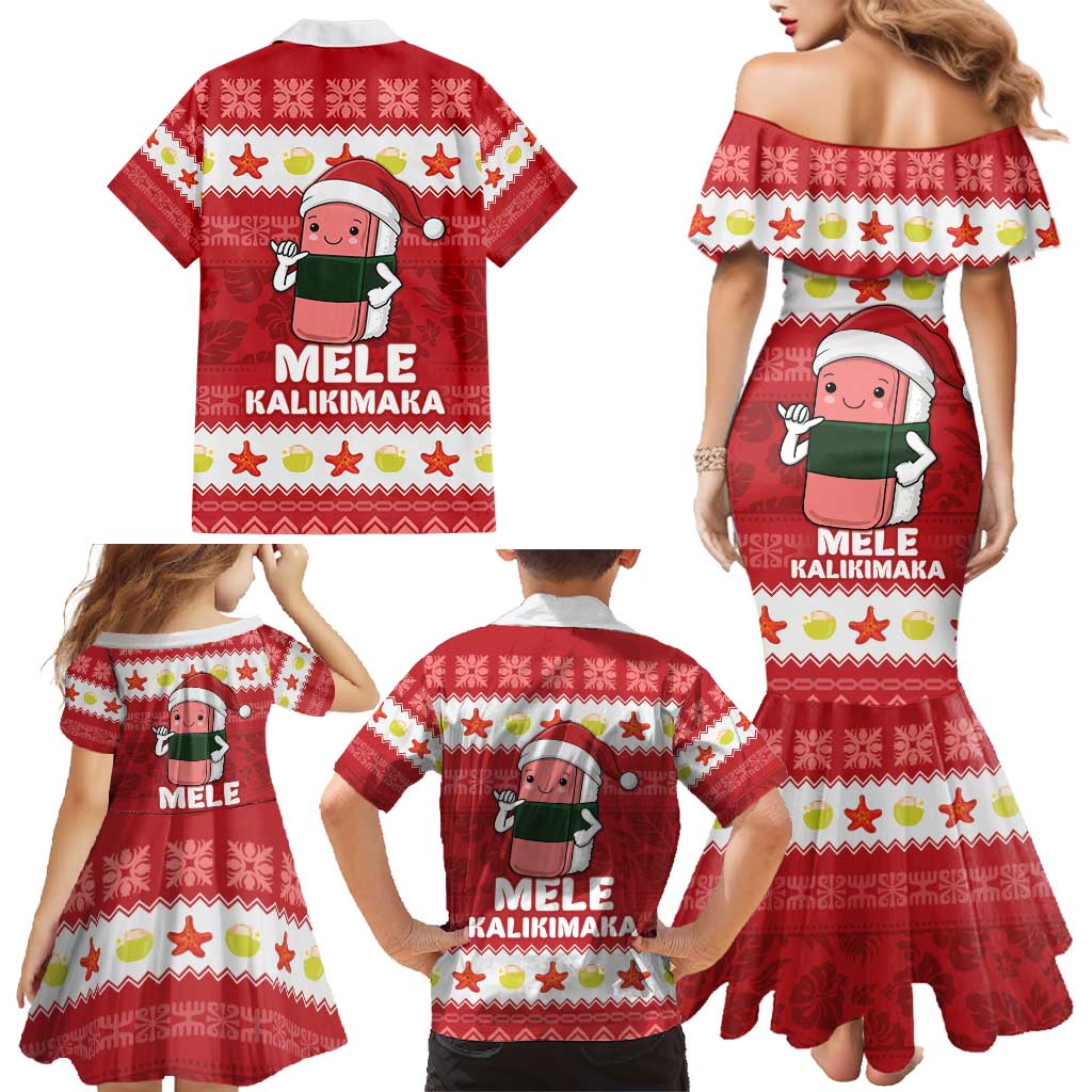 Hawaii Funny Christmas Family Matching Mermaid Dress and Hawaiian Shirt Spam Musubi Santa