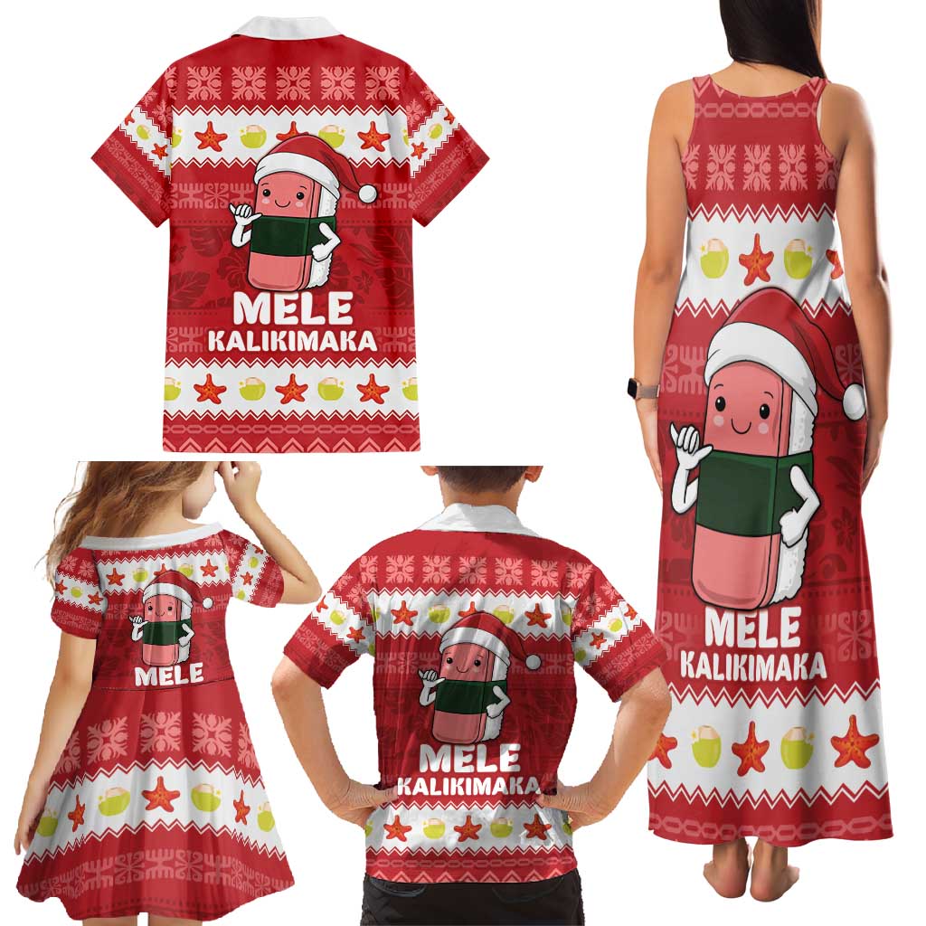 Hawaii Funny Christmas Family Matching Tank Maxi Dress and Hawaiian Shirt Spam Musubi Santa