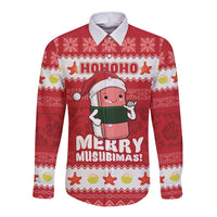 Hawaii Funny Christmas Long Sleeve Button Shirt Spam Musubi Santa