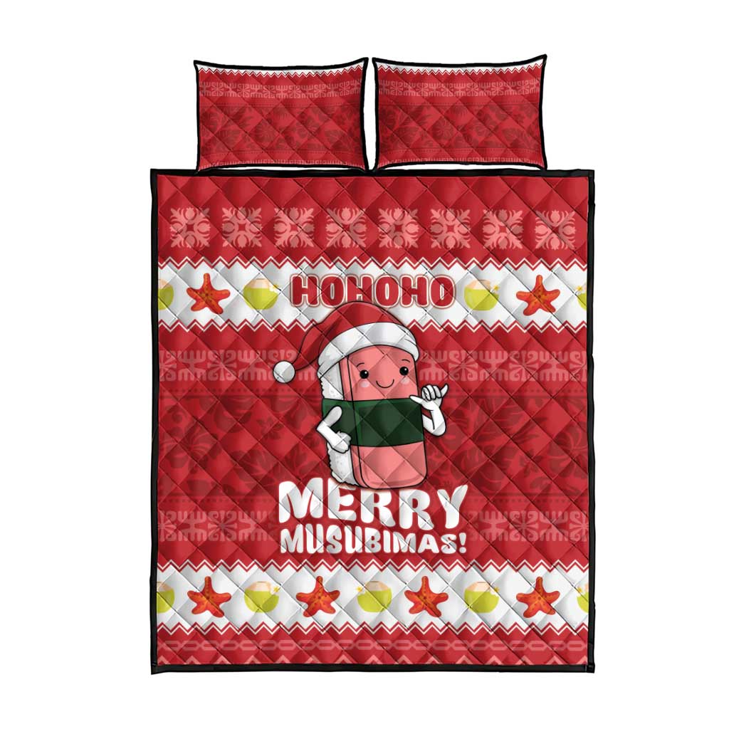Hawaii Funny Christmas Quilt Bed Set Spam Musubi Santa