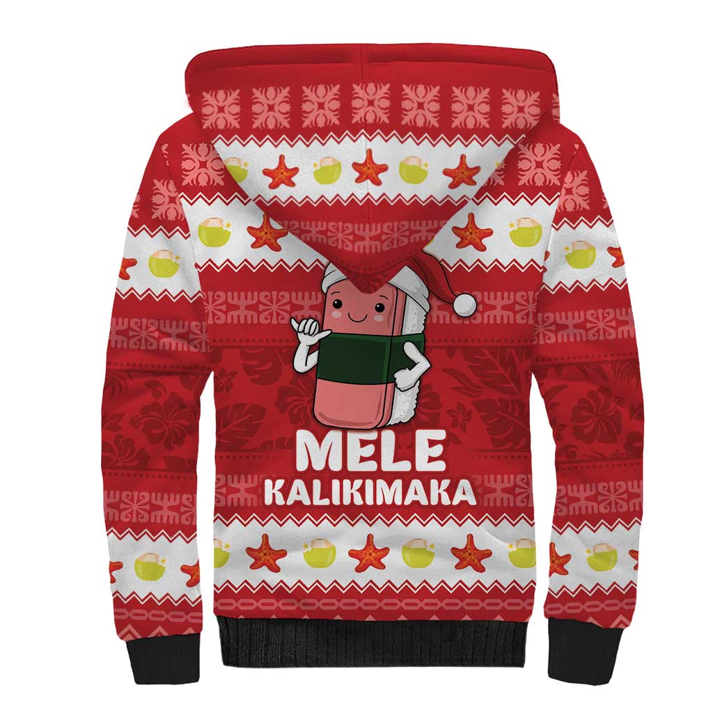 Hawaii Funny Christmas Sherpa Hoodie Spam Musubi Santa