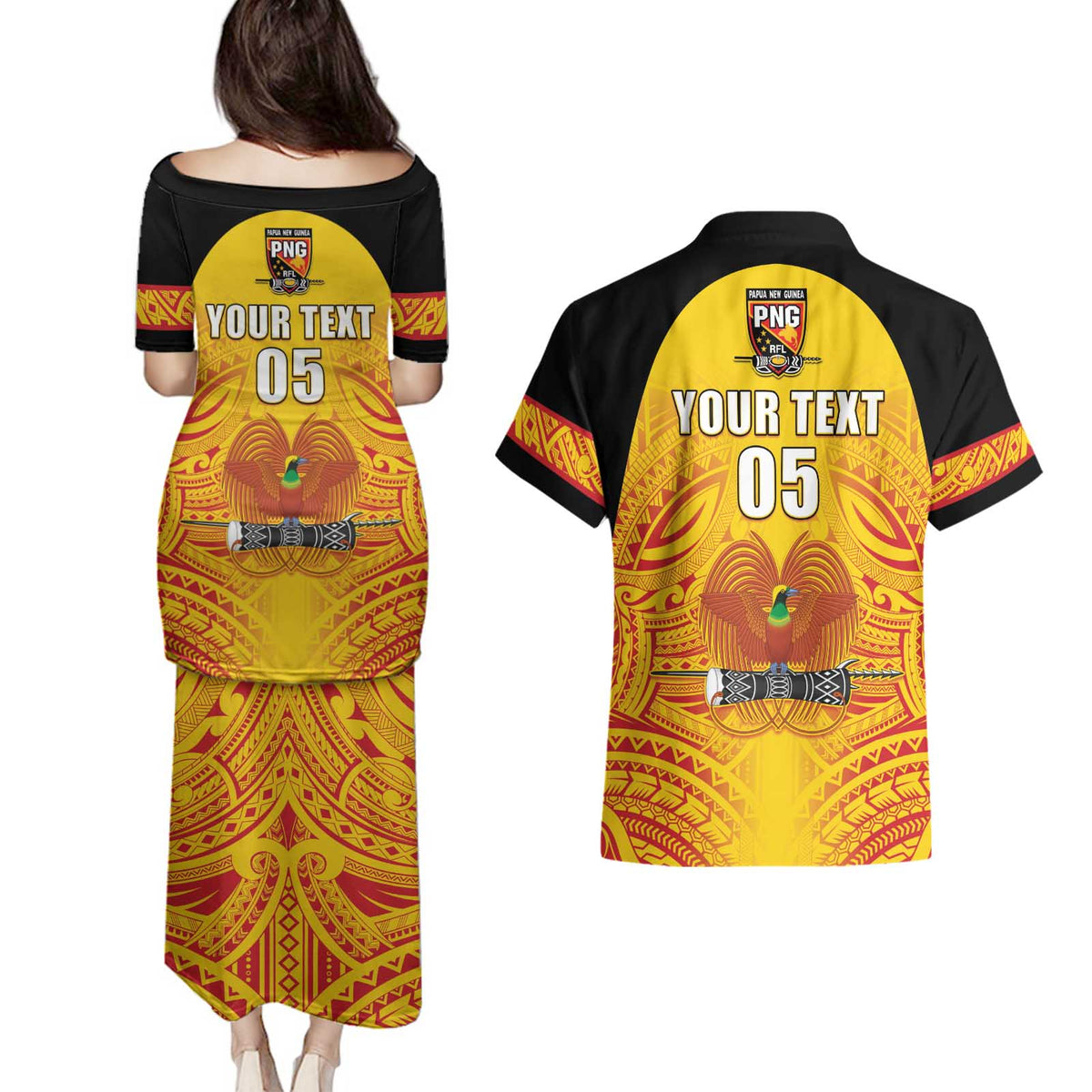 Papua New Guinea Rugby Custom Couples Matching Puletasi and Hawaiian Shirt Kumul Pride Go Champions