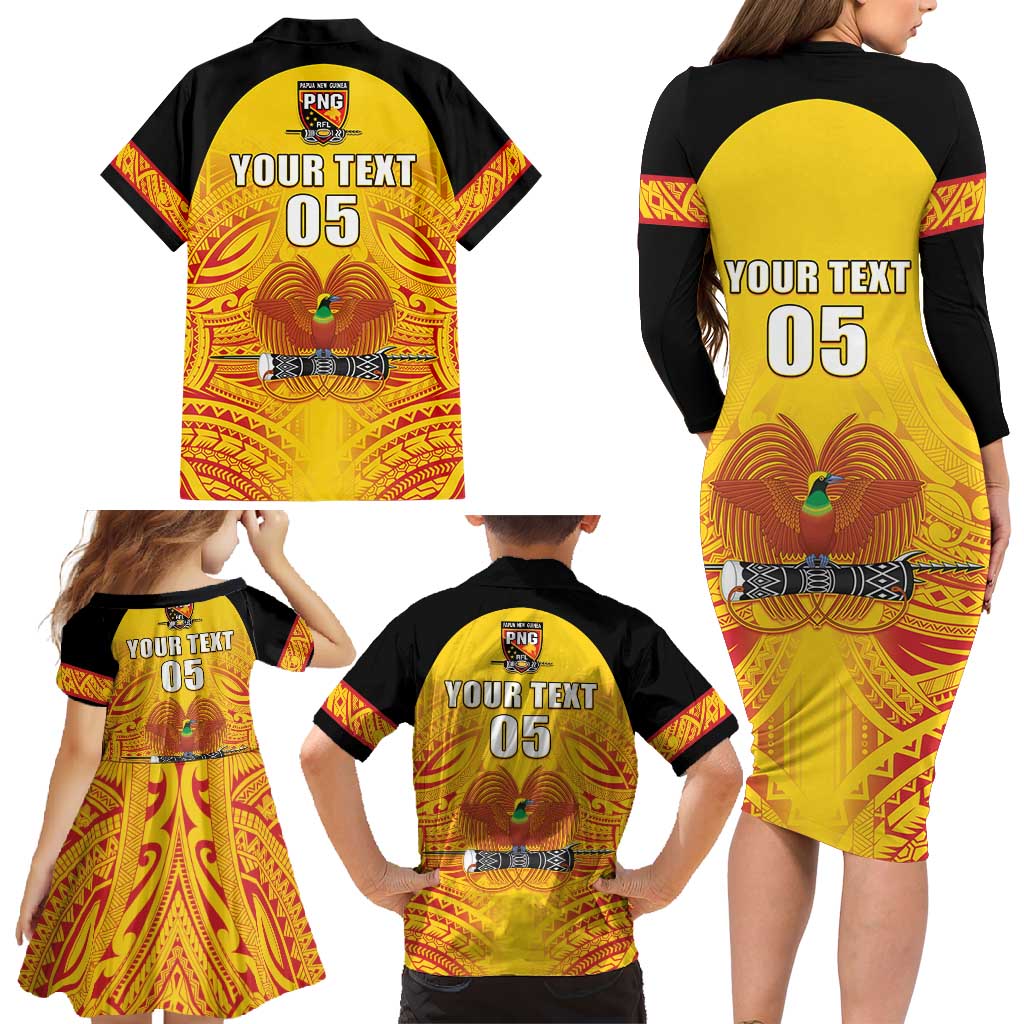 Papua New Guinea Rugby Custom Family Matching Long Sleeve Bodycon Dress and Hawaiian Shirt Kumul Pride Go Champions