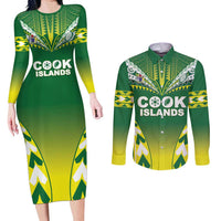 Cook Islands Rugby Custom Couples Matching Long Sleeve Bodycon Dress and Long Sleeve Button Shirt The Kukis Go Champions