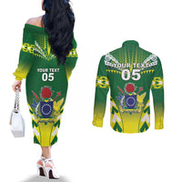 Cook Islands Rugby Custom Couples Matching Off The Shoulder Long Sleeve Dress and Long Sleeve Button Shirt The Kukis Go Champions