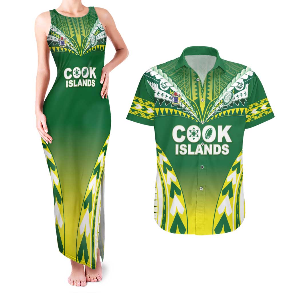 Cook Islands Rugby Custom Couples Matching Tank Maxi Dress and Hawaiian Shirt The Kukis Go Champions