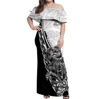 New Zealand Kiwi Rugby Custom Off Shoulder Maxi Dress Go Champions Maori Pattern LT05 Women White - Polynesian Pride