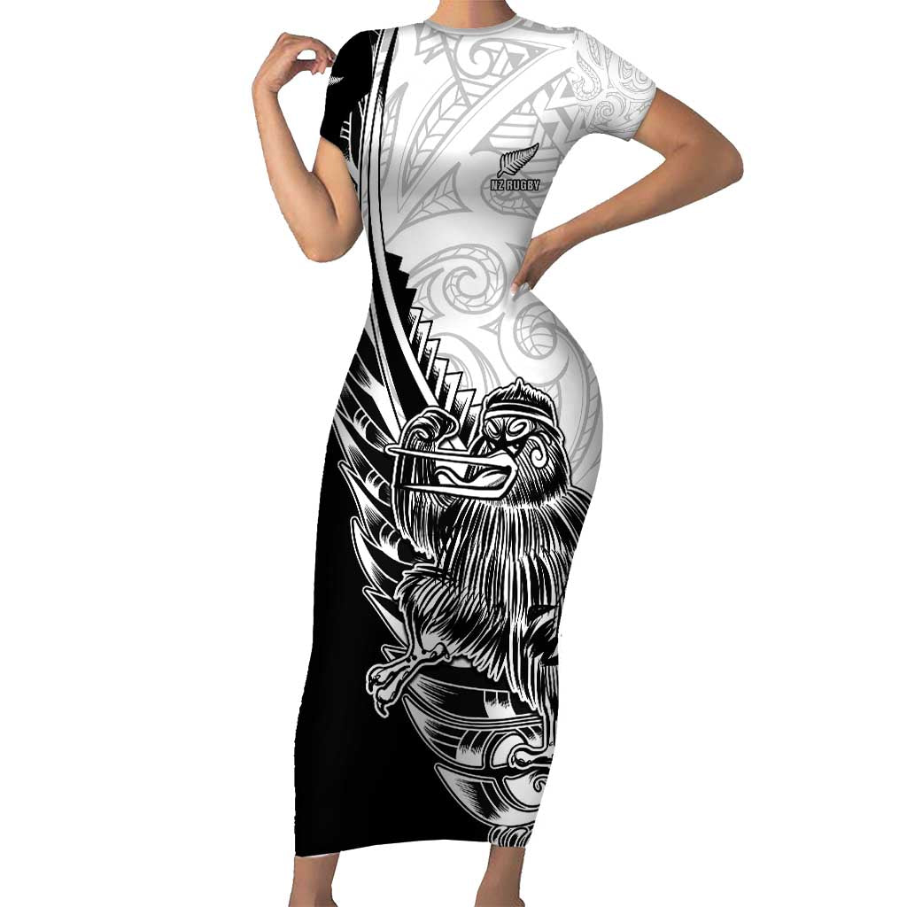 New Zealand Kiwi Rugby Custom Short Sleeve Bodycon Dress Go Champions Maori Pattern LT05 Long Dress White - Polynesian Pride