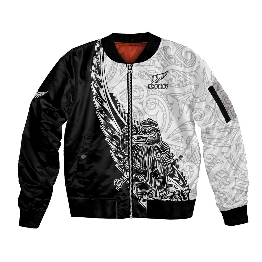 New Zealand Kiwi Rugby Custom Sleeve Zip Bomber Jacket Go Champions Maori Pattern LT05 Unisex White - Polynesian Pride