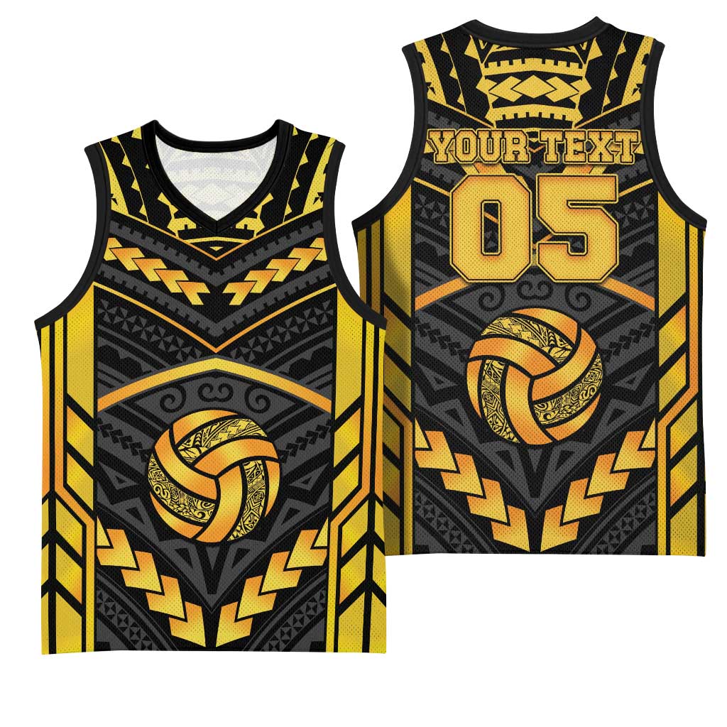 Custom Polynesia Beach Volleyball Basketball Jersey Gold Polynesian Tribal Pattern - Polynesian Pride
