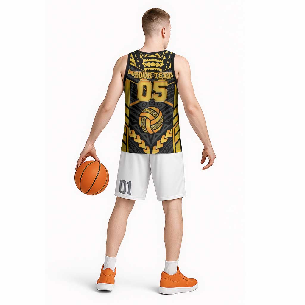 Custom Polynesia Beach Volleyball Basketball Jersey Gold Polynesian Tribal Pattern - Polynesian Pride