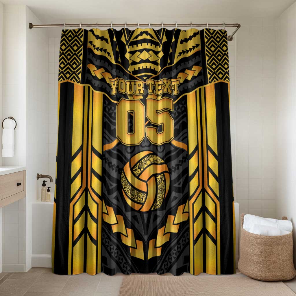 Custom Polynesia Beach Volleyball Bathroom Set Gold Polynesian Tribal Pattern LT05 Shower Curtain Only Gold - Polynesian Pride