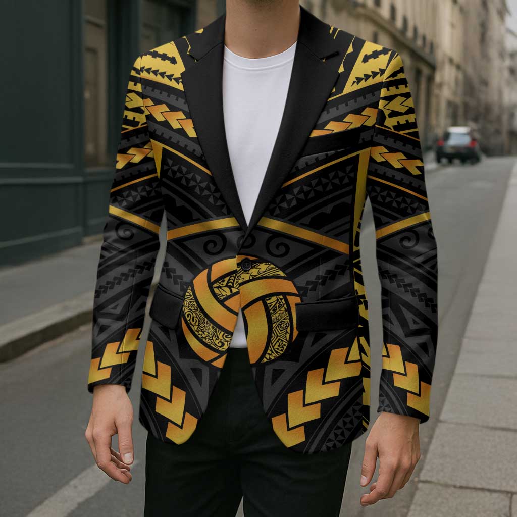 Custom Polynesia Beach Volleyball Blazer Gold Polynesian Tribal Pattern LT05 - Polynesian Pride