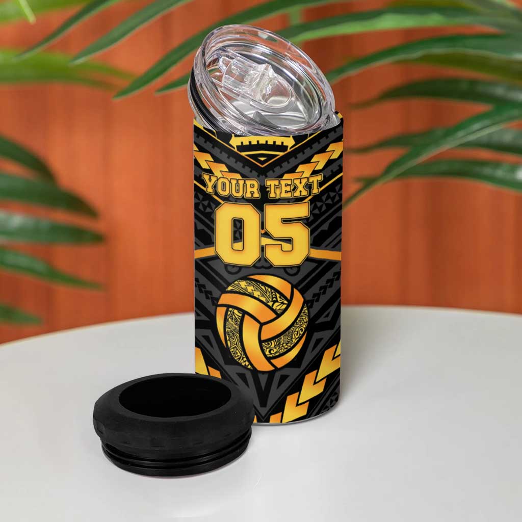 Custom Polynesia Beach Volleyball 4 in 1 Can Cooler Tumbler Gold Polynesian Tribal Pattern - Polynesian Pride