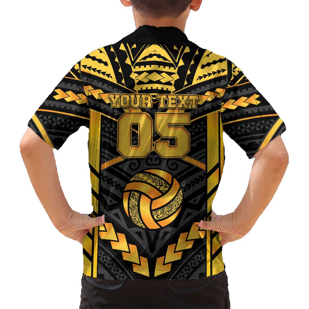 Custom Polynesia Beach Volleyball Family Matching Long Sleeve Bodycon Dress and Hawaiian Shirt Gold Polynesian Tribal Pattern - Polynesian Pride