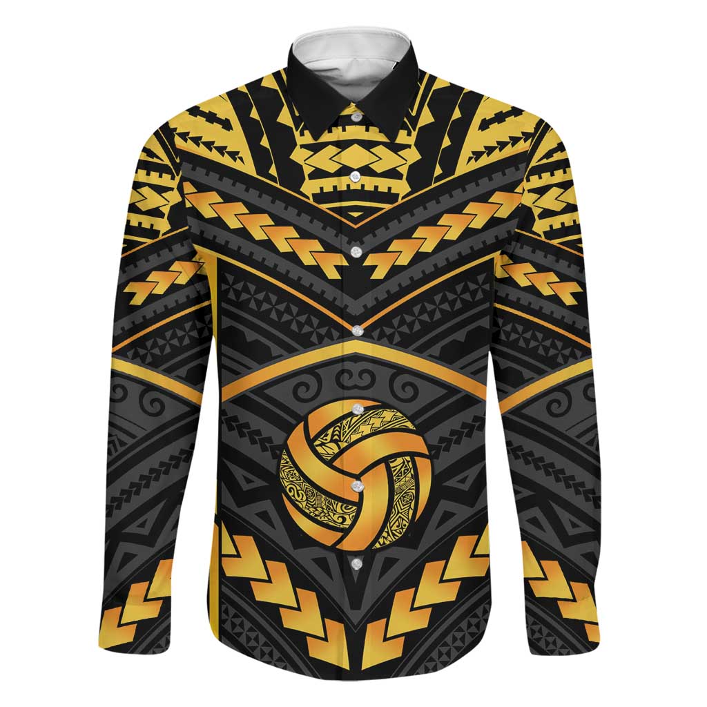 Custom Polynesia Beach Volleyball Family Matching Long Sleeve Bodycon Dress and Hawaiian Shirt Gold Polynesian Tribal Pattern - Polynesian Pride