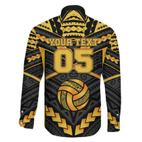 Custom Polynesia Beach Volleyball Family Matching Long Sleeve Bodycon Dress and Hawaiian Shirt Gold Polynesian Tribal Pattern - Polynesian Pride