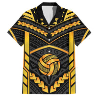 Custom Polynesia Beach Volleyball Family Matching Off Shoulder Short Dress and Hawaiian Shirt Gold Polynesian Tribal Pattern - Polynesian Pride