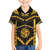 Custom Polynesia Beach Volleyball Family Matching Off Shoulder Short Dress and Hawaiian Shirt Gold Polynesian Tribal Pattern - Polynesian Pride