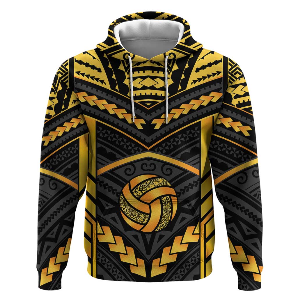 Custom Polynesia Beach Volleyball Hoodie Gold Polynesian Tribal Pattern LT05 Pullover Hoodie Gold - Polynesian Pride
