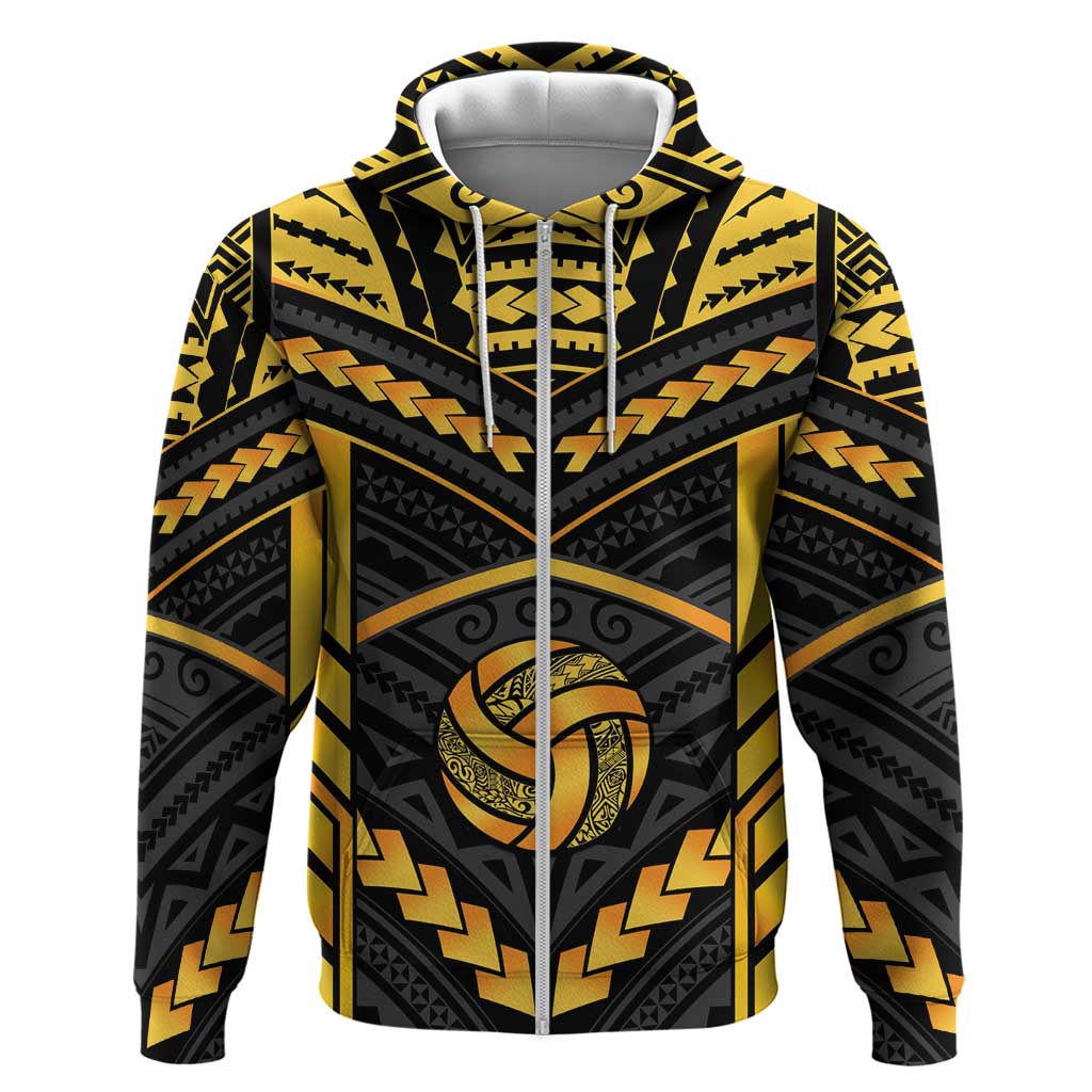 Custom Polynesia Beach Volleyball Hoodie Gold Polynesian Tribal Pattern LT05 Zip Hoodie Gold - Polynesian Pride