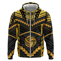 Custom Polynesia Beach Volleyball Hoodie Gold Polynesian Tribal Pattern LT05 Zip Hoodie Gold - Polynesian Pride