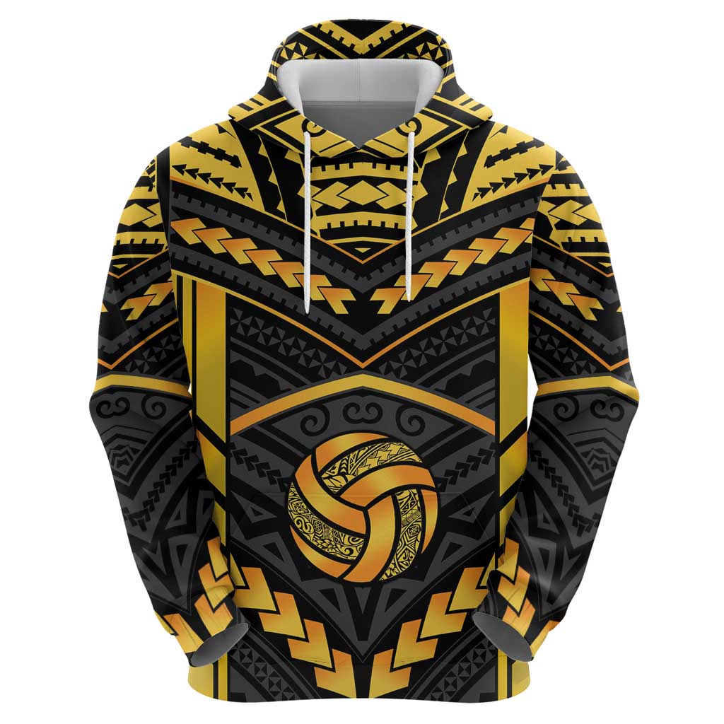 Custom Polynesia Beach Volleyball Hoodie Gold Polynesian Tribal Pattern LT05 - Polynesian Pride