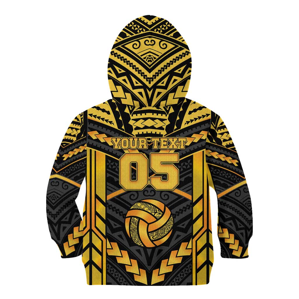 Custom Polynesia Beach Volleyball Kid Hoodie Gold Polynesian Tribal Pattern LT05 - Polynesian Pride
