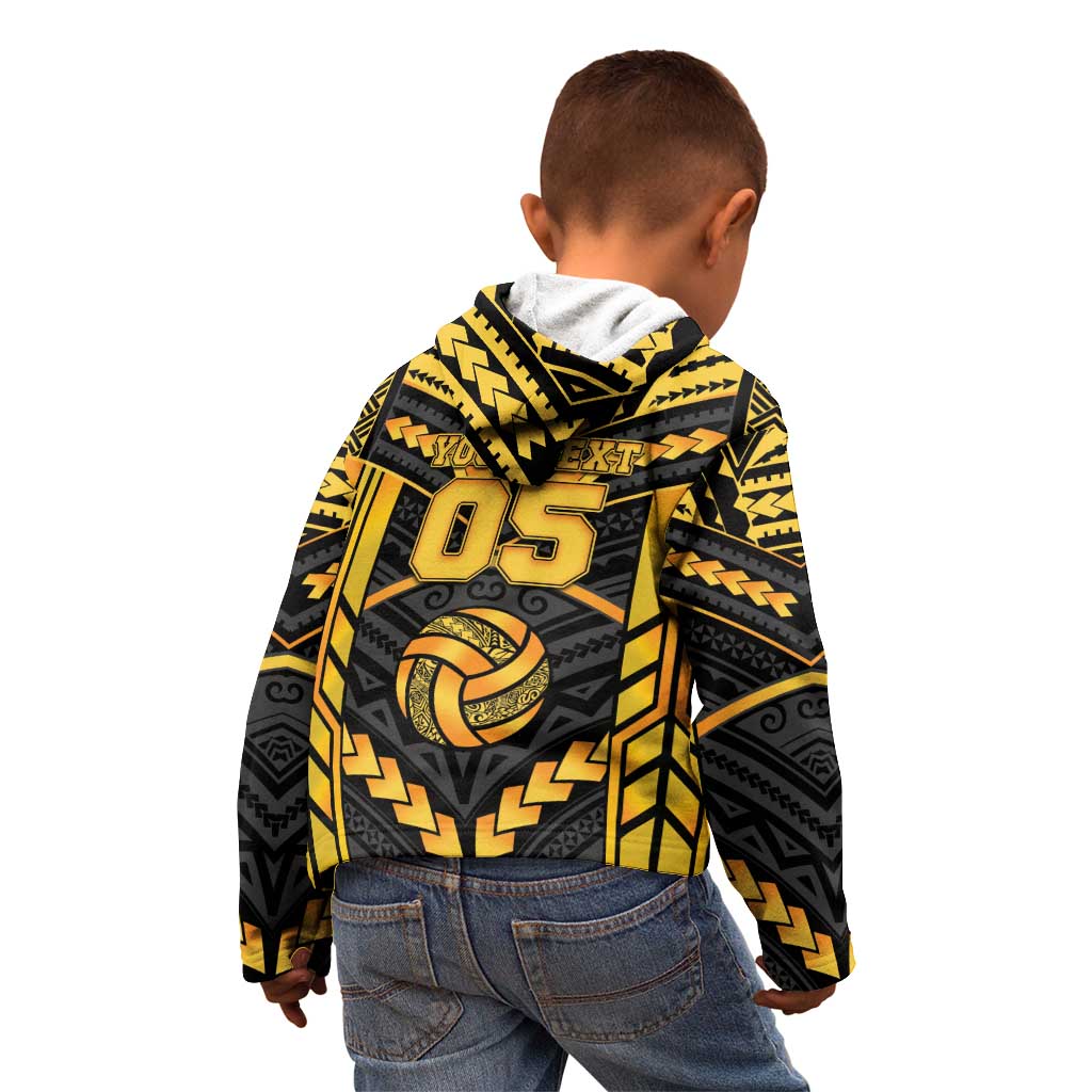 Custom Polynesia Beach Volleyball Kid Hoodie Gold Polynesian Tribal Pattern LT05 - Polynesian Pride