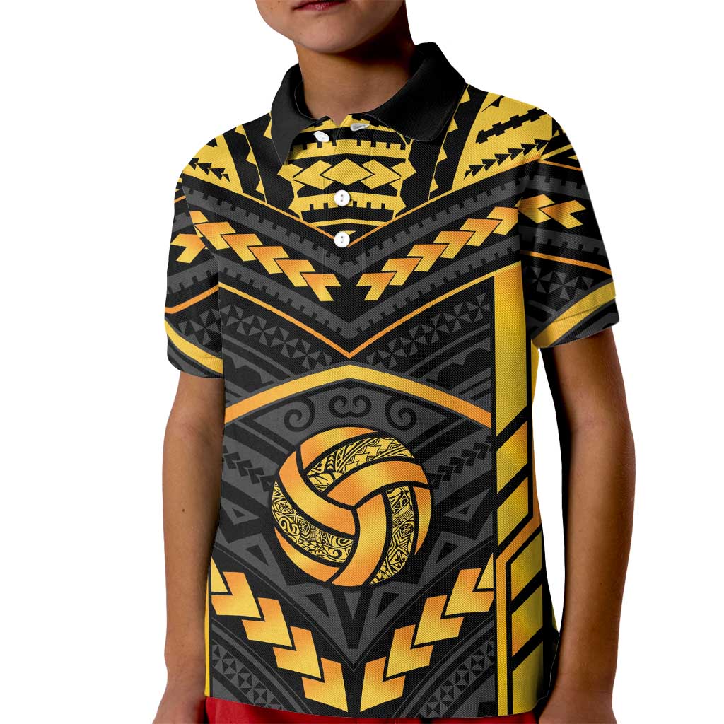 Custom Polynesia Beach Volleyball Kid Polo Shirt Gold Polynesian Tribal Pattern - Polynesian Pride