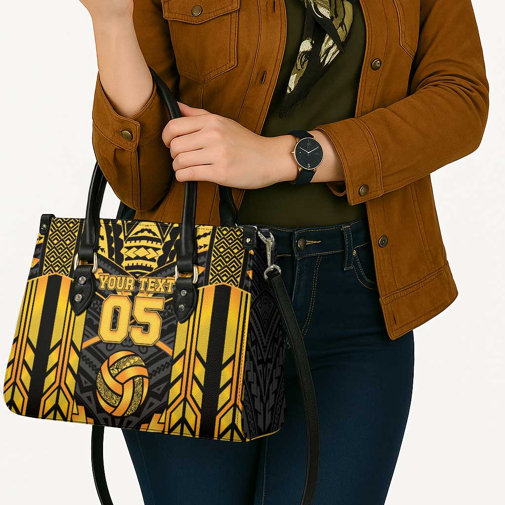 Custom Polynesia Beach Volleyball Leather Bag Gold Polynesian Tribal Pattern - Polynesian Pride