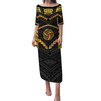 Custom Polynesia Beach Volleyball Puletasi Gold Polynesian Tribal Pattern - Polynesian Pride