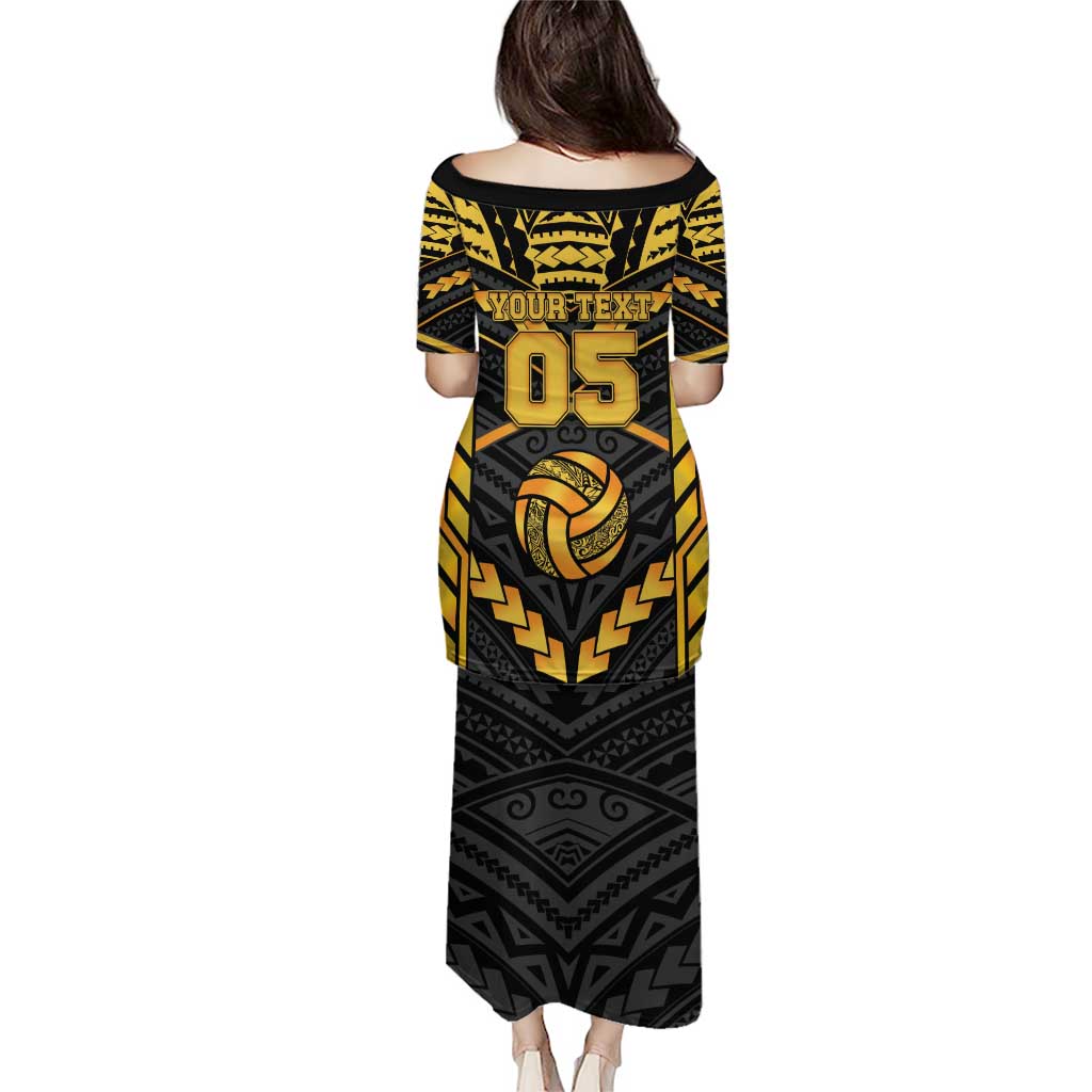Custom Polynesia Beach Volleyball Puletasi Gold Polynesian Tribal Pattern - Polynesian Pride