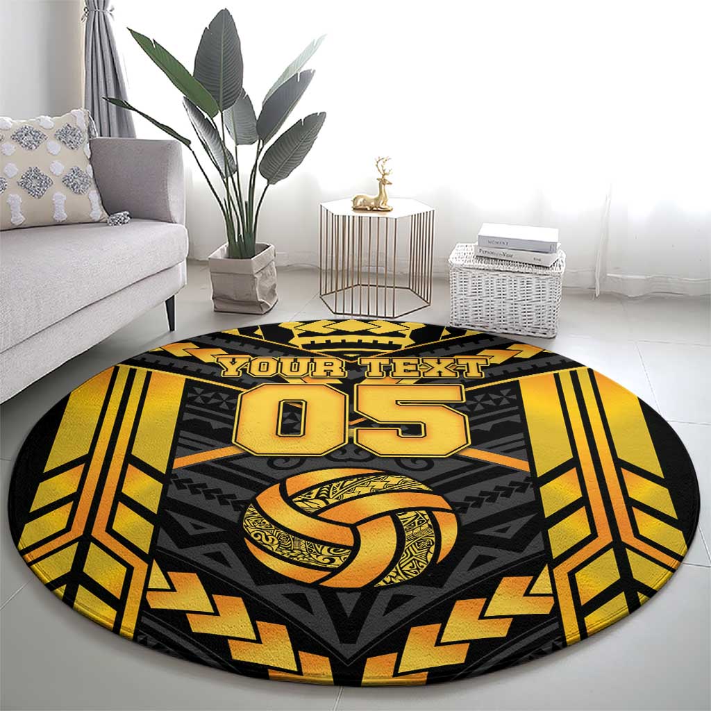 Custom Polynesia Beach Volleyball Round Carpet Gold Polynesian Tribal Pattern - Polynesian Pride