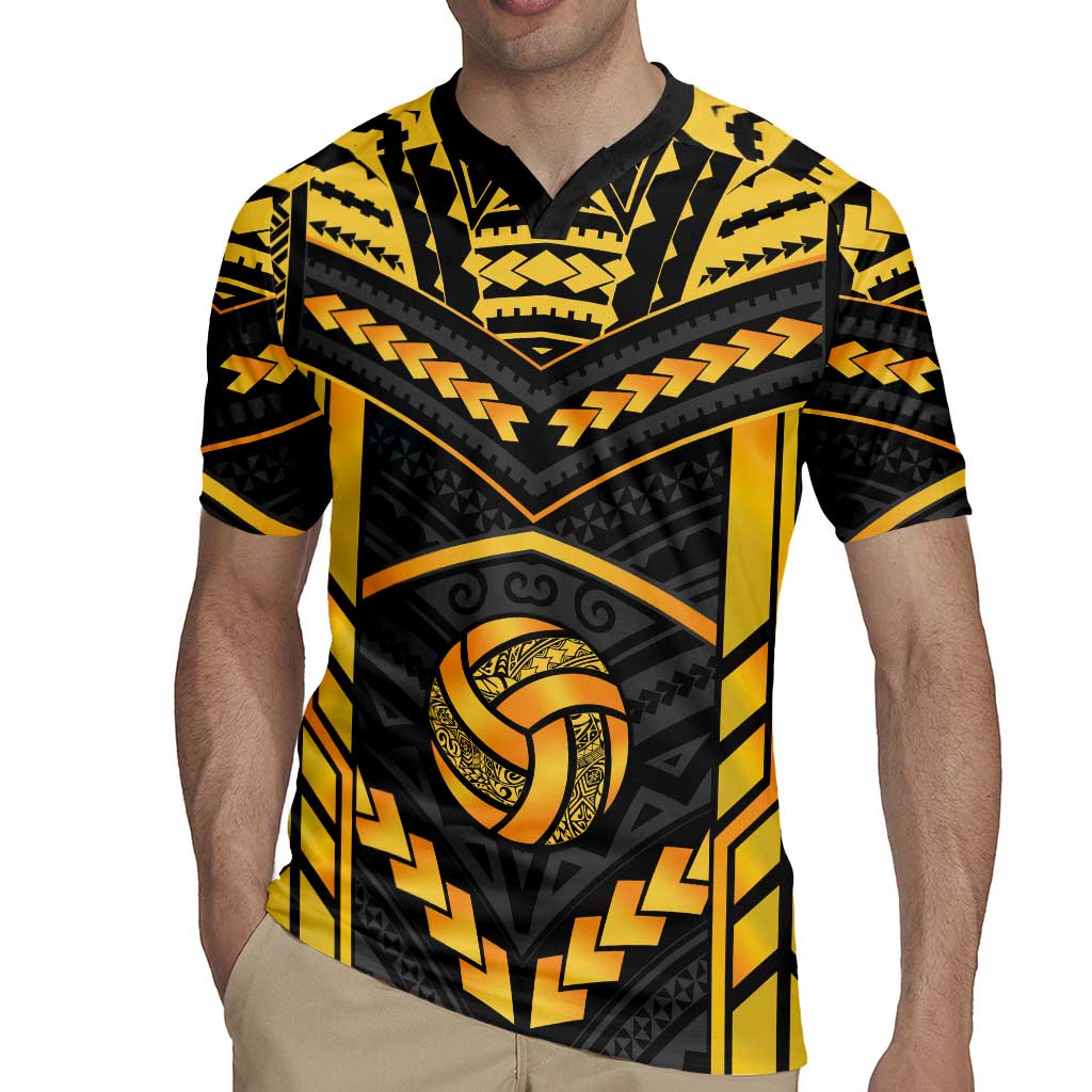 Custom Polynesia Beach Volleyball Rugby Jersey Gold Polynesian Tribal Pattern LT05 - Polynesian Pride