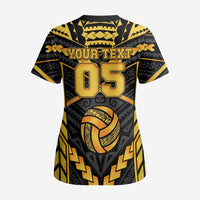 Custom Polynesia Beach Volleyball Scrub Top Gold Polynesian Tribal Pattern - Polynesian Pride