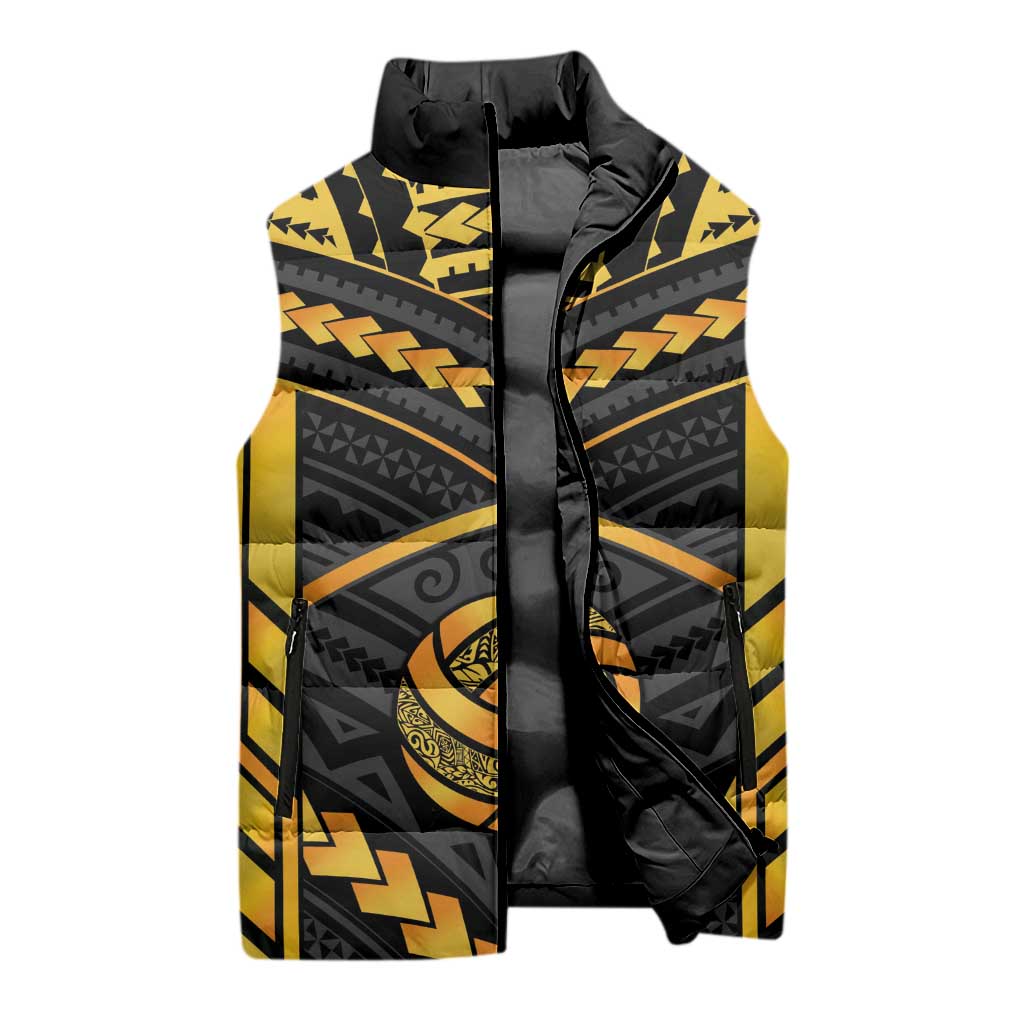 Custom Polynesia Beach Volleyball Sleeveless Puffer Jacket Gold Polynesian Tribal Pattern - Polynesian Pride