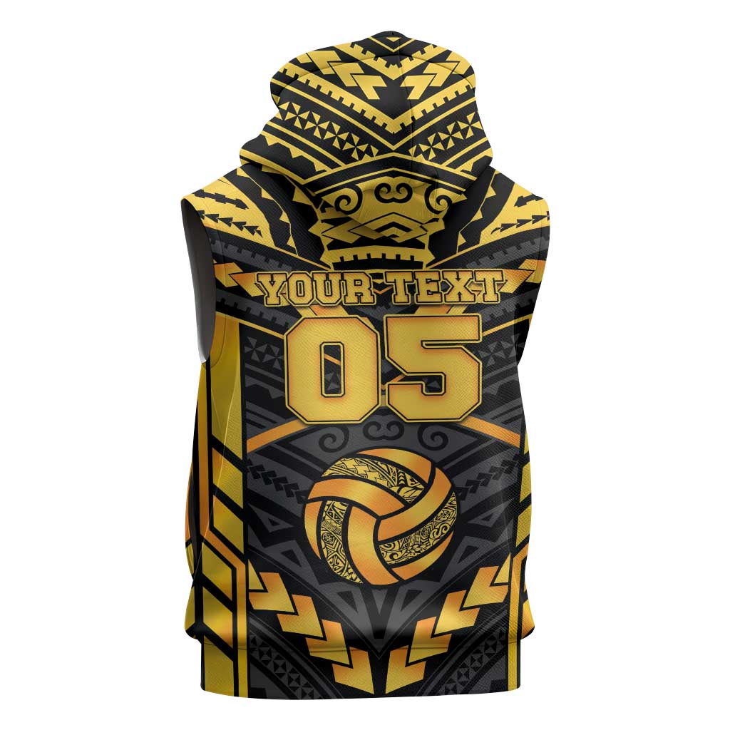 Custom Polynesia Beach Volleyball Sleeveless Zip Hoodie Gold Polynesian Tribal Pattern LT05 - Polynesian Pride