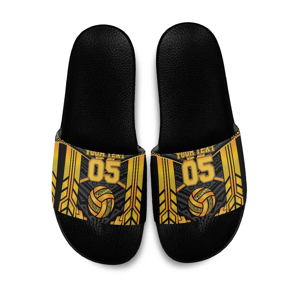 Custom Polynesia Beach Volleyball Slide Sandals Gold Polynesian Tribal Pattern LT05 Gold - Polynesian Pride