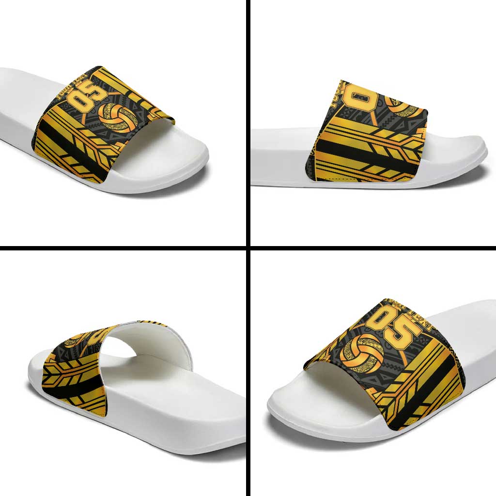 Custom Polynesia Beach Volleyball Slide Sandals Gold Polynesian Tribal Pattern LT05 - Polynesian Pride