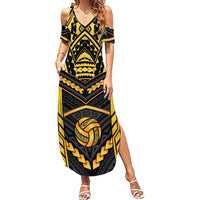 Custom Polynesia Beach Volleyball Summer Maxi Dress Gold Polynesian Tribal Pattern LT05 Women Gold - Polynesian Pride
