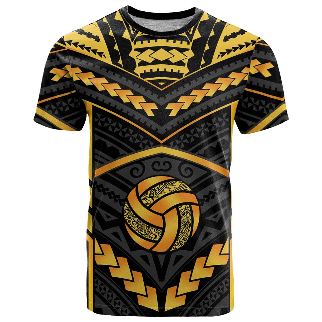 Custom Polynesia Beach Volleyball T Shirt Gold Polynesian Tribal Pattern LT05 Gold - Polynesian Pride