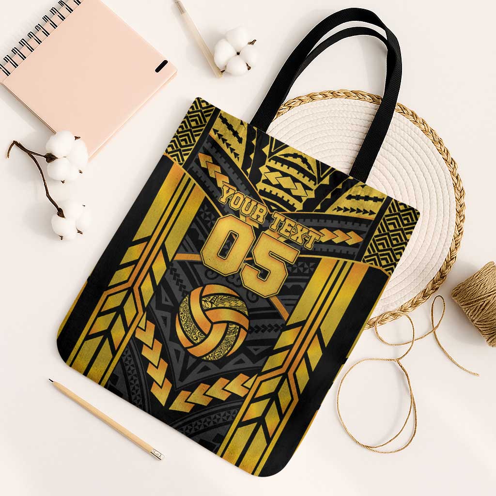 Custom Polynesia Beach Volleyball Tote Bag Gold Polynesian Tribal Pattern LT05 Black Strap One Size Gold - Polynesian Pride