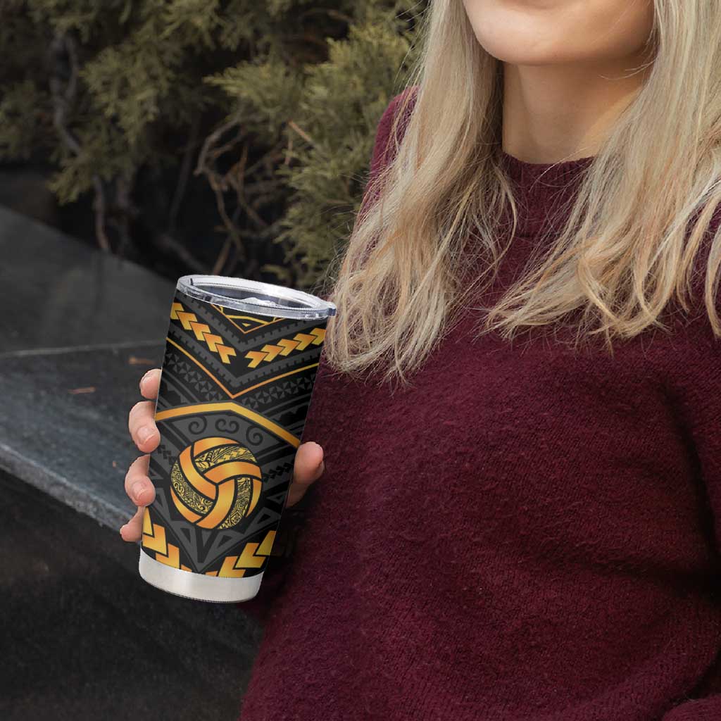 Custom Polynesia Beach Volleyball Tumbler Cup Gold Polynesian Tribal Pattern LT05 - Polynesian Pride