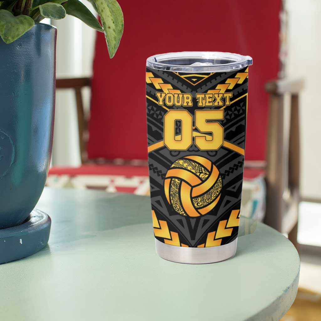 Custom Polynesia Beach Volleyball Tumbler Cup Gold Polynesian Tribal Pattern LT05 - Polynesian Pride