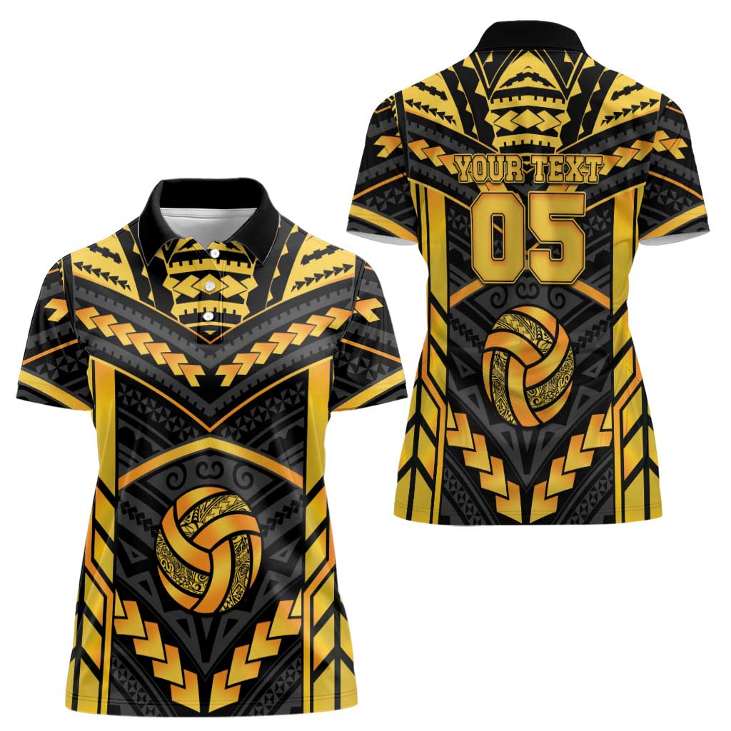 Custom Polynesia Beach Volleyball Women Polo Shirt Gold Polynesian Tribal Pattern - Polynesian Pride