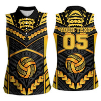 Custom Polynesia Beach Volleyball Women Sleeveless Polo Shirt Gold Polynesian Tribal Pattern - Polynesian Pride